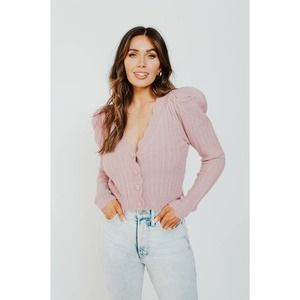 lalavon Mauve Scallop Crop Sweater - Size S